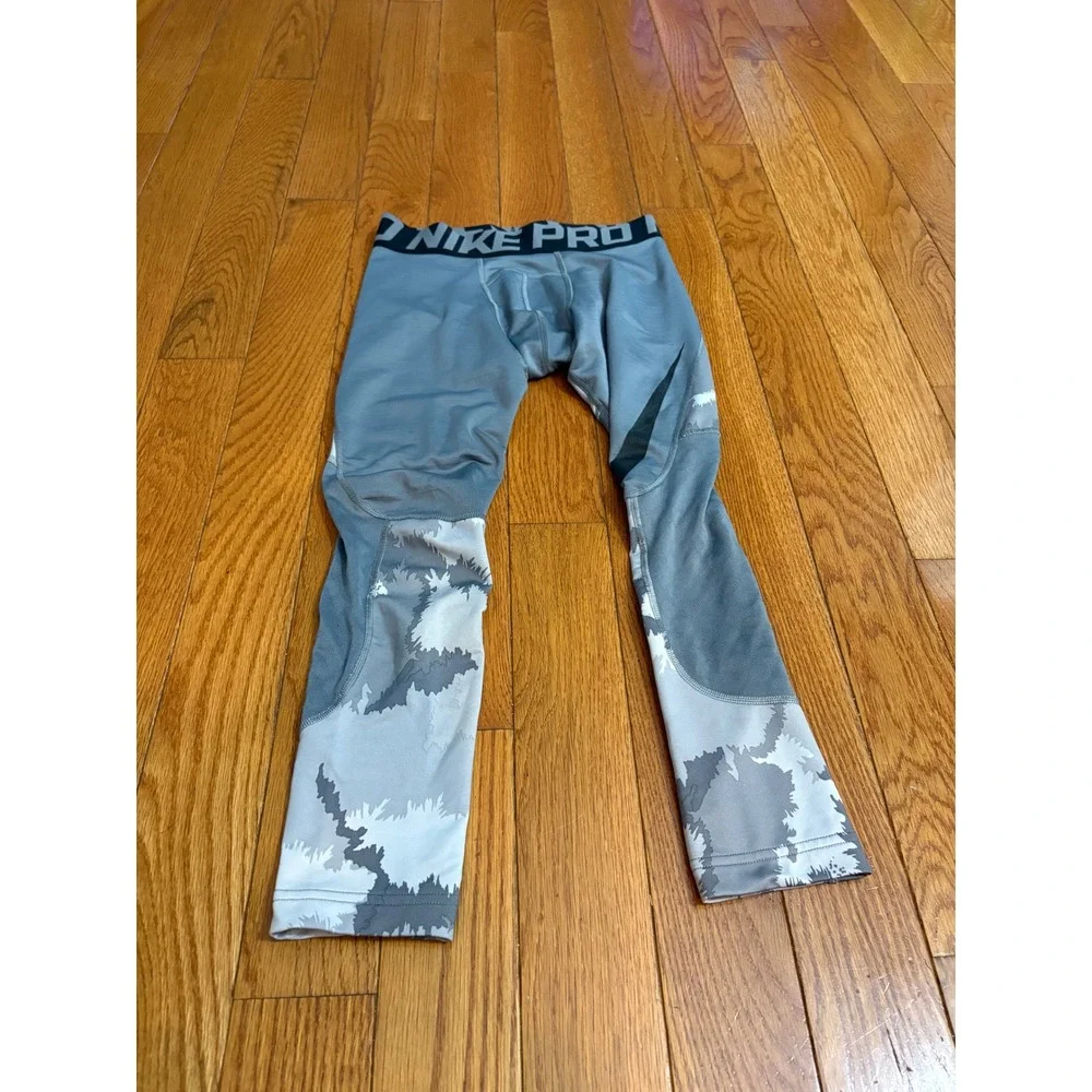 Nike Pro Hyperwarm Kids Compression Tights Grey Camo Leggings Large L
